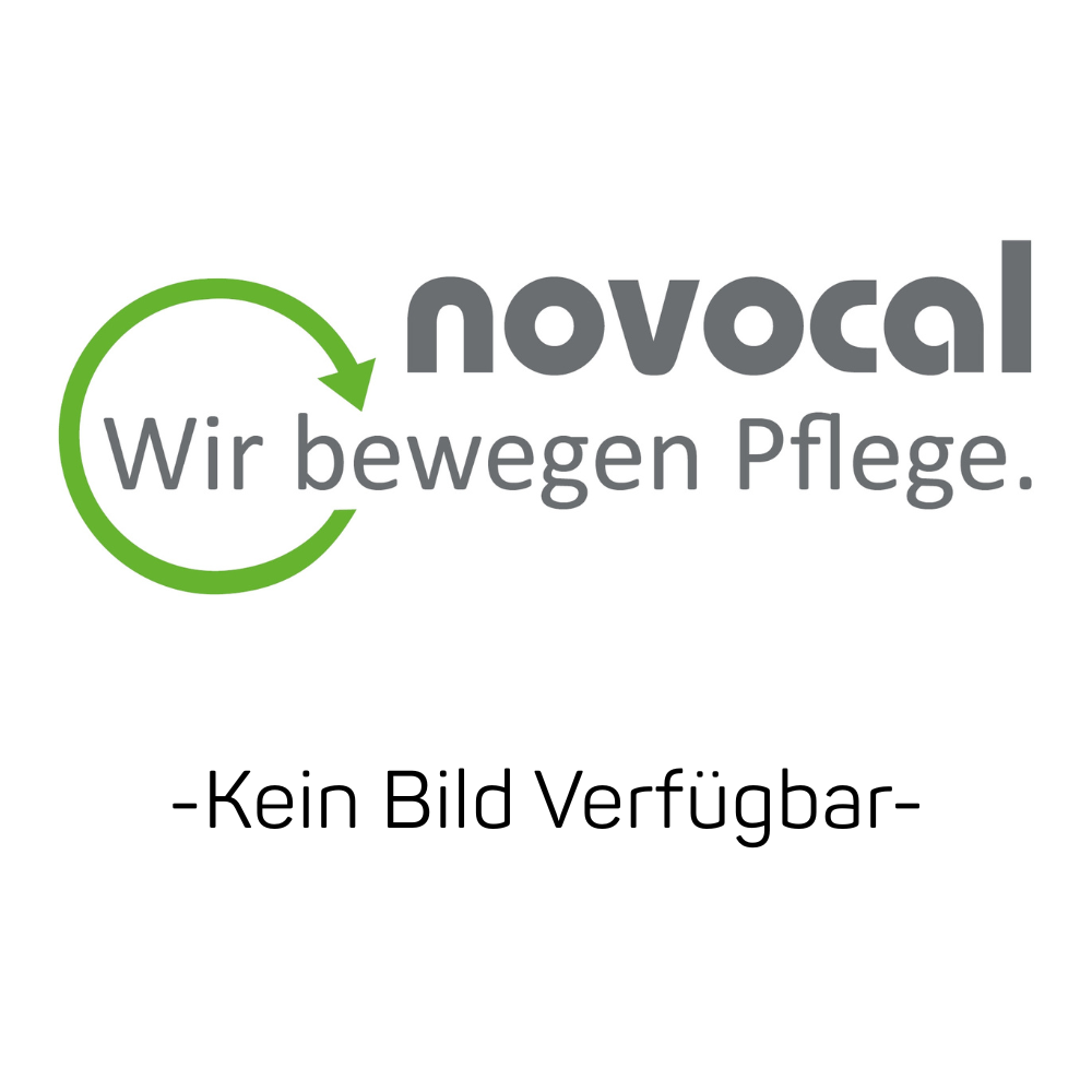 Logo von "novocal" mit grünem, kreisförmigem Pfeil, darunter Text "Wir bewegen Pflege." und "-Kein Bild Verfügbar-" in schwarz, was auf kein Bild für die Novocal Standregal Anbaueinheit aus vernickeltem, hochglanzverchromtem Präzisionsstahl hinweist.