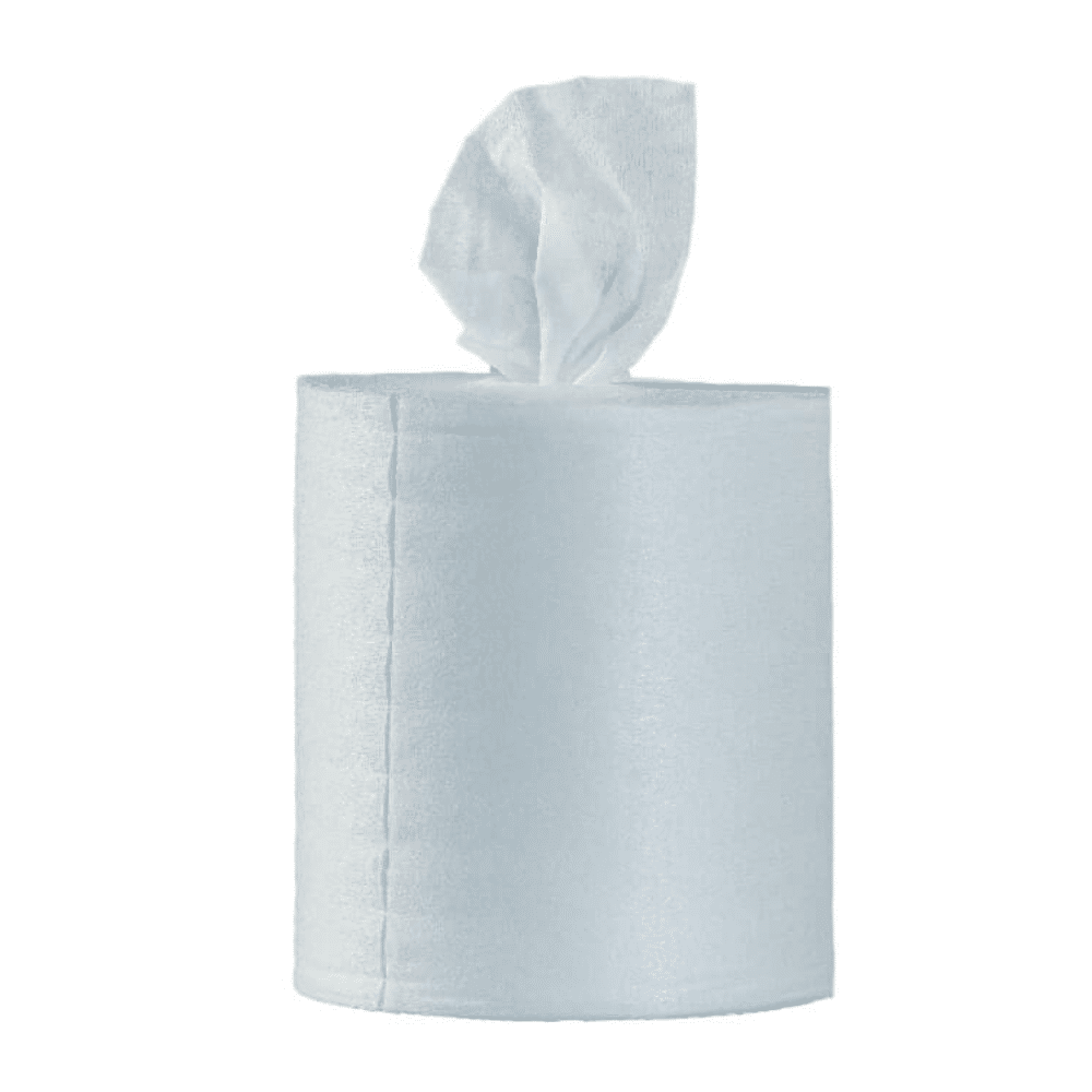 Egy tekercs Optimum11 BestWipes nedves fertőtlenítő kendő egyetlen, részben felülről letekert lappal elegánsan fekszik egy egyszerű, fehér háttér előtt. A makulátlan fehér szín kiemeli a tisztaságot és a higiéniát, így ideális választássá teszi a higiénia fenntartásához.