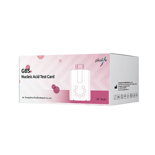A MedRhein GmbH Pluslife B-csoportú streptococcus-tesztkészletei rózsaszín-fehér dobozban kerülnek forgalomba; a készletek a B-csoportú streptococcusok gyors in vitro kimutatására szolgálnak, 10 tesztet tartalmaznak, és a Guangzhou Pluslife Biotech Co., Ltd. gyártja őket.