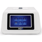 Egy Altruan márkájú PCR Pure Kit laboratóriumi eszköz nagy digitális érintőképernyővel, amelyen ikonok találhatók a DNS, RNS, fájl, konfigurálás és támogatás számára, fehér burkolatba zárva.