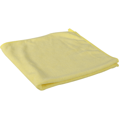 Az Abena Re-Seller GmbH ENA Soft mikroszálas kendője (40x40 cm) sárga színben összehajtva fekszik fehér alapon - ideális kíméletes és hatékony autóápoláshoz.