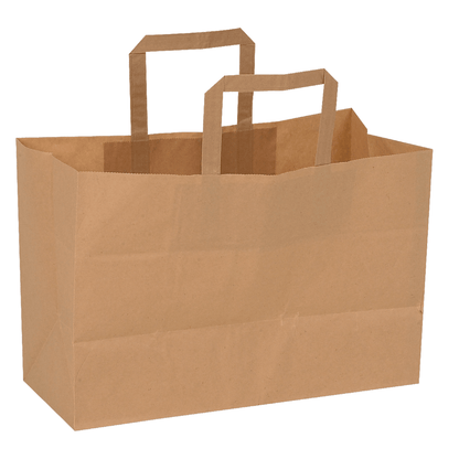 Az Abena Re-Seller GmbH barna "füllel ellátott papírtáskája" fehér háttér előtt áll - környezetbarát választás a fenntartható vásárláshoz.