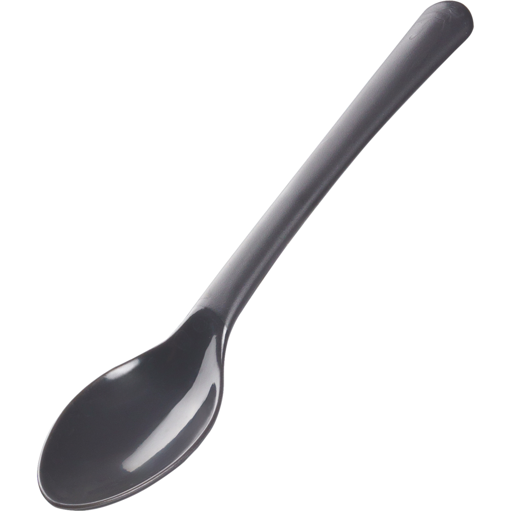 A többször használatos teáskanál, 14 cm, fekete, PP az Abena Re-Seller GmbH-tól (100 darabos csomag) egy fekete, újrahasználható teáskanál polipropilénből, hosszú nyéllel - környezetbarát választás a mindennapi használatra.