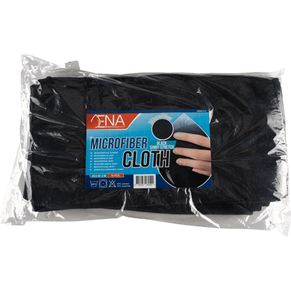 Egy Abena Re-Seller GmbH mikroszálas Shiny-Stretch kendő csomag (40x40 cm), egy címkével, amelyen egy kéz tartja a kendőt, és a csomagoláson kék, piros és fehér színű termékinformációk találhatók.