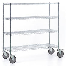 Ein Novocal Regalwagen aus vernickeltem, hochglanzverchromtem Präzisionsstahl mit 4 Eckpfosten und 4 G steht leer vor weißem Hintergrund. Ideal für Lagerhaltung. Die Packung enthält 1 Stück.
