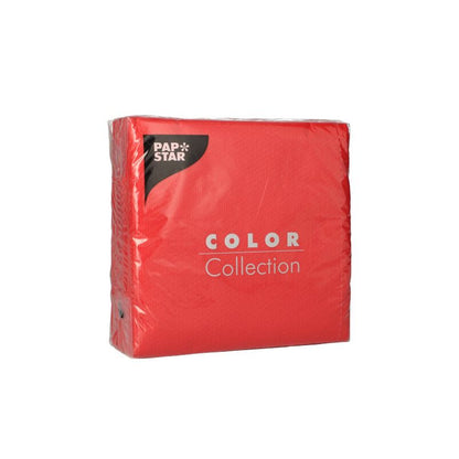 Egy csomag PAPSTAR 100 szalvéta, 1 rétegű, 1/4 hajtású, 33x33 cm a PAPSTAR GmbH-tól, FSC-tanúsítvánnyal, négyzetesen egymásra rakva műanyag csomagolásban fehér és fekete felirattal.