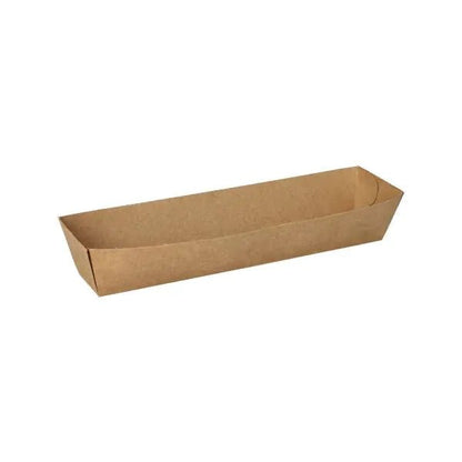 A PAPSTAR 50 barna "pure" papírból készült snacktálcája a PAPSTAR GmbH-tól - téglalap alakú, ferde oldalú, fehér háttéren fényképezve - az ideális fenntartható eldobható edény a környezettudatos élvezők számára.