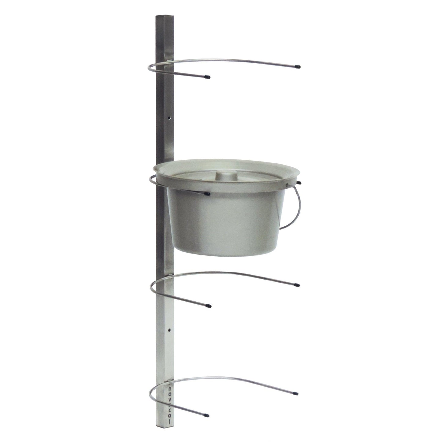 A Novocal rozsdamentes acél WC-vödör falitartó helytakarékos tárolást biztosít akár 4 WC-vödör számára, falra szerelhető, és alkalmas fogantyúval és fedéllel ellátott vödrökhöz. Teljes méretek: 260 x 2, csomag (1 darab).