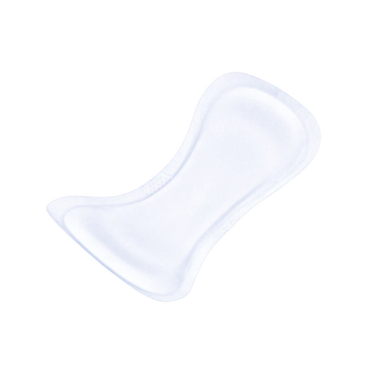 Eine weiße, ergonomisch geformte Einlegesohle, die das Fußgewölbe stützt und Komfort bietet. Sie ist konturiert und hat eine glatte Oberfläche, ideal für Menschen mit Blasenschwäche. Das fragliche Produkt ist TENA Lady Super Inkontinenzvorlage | Packung (30 Stück) von TENA.