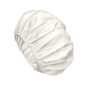 Egy fehér szatén sapka ráncolt, rugalmas szélekkel a haj védelmére, amely a TENA ProSkin Shampoo Cap mosósapka gyengéd ápolására emlékeztet.