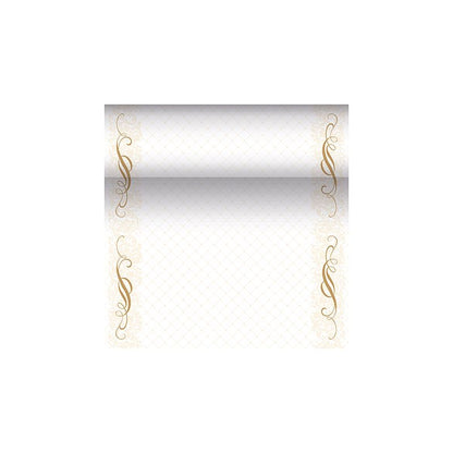 Eine dekorative Zertifikatvorlage aus der PAPSTAR „ROYAL Collection“ hebt einen Farbverlaufshintergrund mit verzierten Goldrändern hervor, die elegante, wirbelnde Blumenmuster aufweisen. Der zentrale Bereich ist für Text oder individuelle Gestaltung freigelassen und strahlt eine anspruchsvolle Note aus, die an die Designs der PAPSTAR Tischläufer stoffähnlich PV-Tissue Mix erinnert.