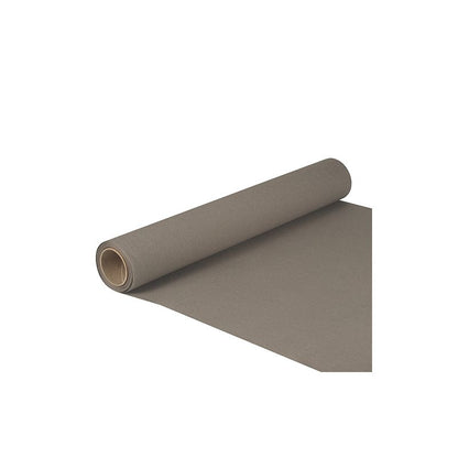 Egy tekercs PAPSTAR asztali futó szövet „ROYAL Collection” 5 m x 40 cm méretben és FSC®-tanúsítvánnyal részben kigurítva, bemutatva a sima felületet. Fehér alapon elhelyezve, a bal oldalon látható a mag.