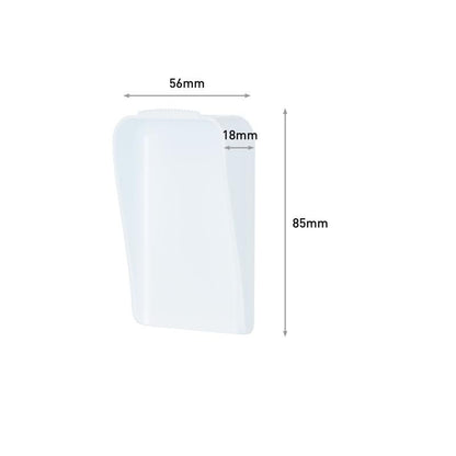 A 3M Deutschland GmbH Command™ vászonakasztója egy egyszerű fehér háttéren van ábrázolva. Ez egy fehér, téglalap alakú műanyag tárgy, amelynek szélessége 56 mm, mélysége 18 mm és magassága 85 mm, amelynek méretei egyértelműen jelölve vannak.