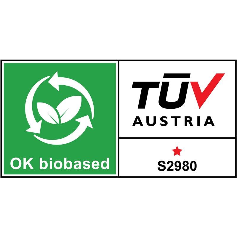 Egy zöld-fehér "OK biobased" címke a TÜV AUSTRIA logóval és az "S2980" kóddal igazolja a környezetbarátságot - tökéletes a 3M Deutschland GmbH rózsaszín vagy fekete Scotch™ Hasen szalagadagoló C29 + Scotch® Magic™ láthatatlan ragasztószalaghoz.