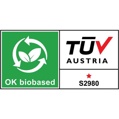 Egy zöld-fehér "OK biobased" címke a TÜV AUSTRIA logóval és az "S2980" kóddal igazolja a környezetbarátságot - tökéletes a 3M Deutschland GmbH rózsaszín vagy fekete Scotch™ Hasen szalagadagoló C29 + Scotch® Magic™ láthatatlan ragasztószalaghoz.