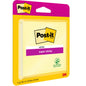Egy csomag Post-it® Super Sticky Notes, sárga, 76 mm x 76 mm, 90 lap (1 blokk), a 3M Deutschland GmbH-tól. A csomagoláson a Post-it logó és a zöld levél szimbólum látható egy élénk rózsaszín és sárga dizájnban. PEFC-tanúsítvánnyal.