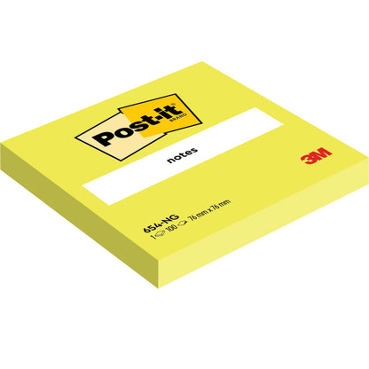 Eine gelbe Packung Post-it® Notes (76 mm x 76 mm, 100 Blatt/Block, 100% PEFC) der 3M Deutschland GmbH trägt das Post-it Markenlogo und "notes" auf dem Umschlag.