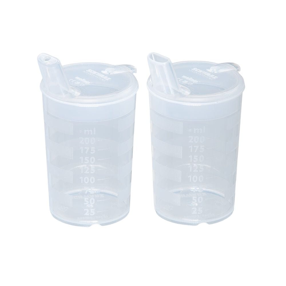 A Helmut Schwarz GmbH melinip Schnabelbecher ECO két átlátszó mérőpohárból áll, pattintható fedéllel, 25 ml-től 200 ml-ig terjedő tiszta ml-jelölésekkel és 4 mm-es hajtható kiöntőkkel; tökéletes kórházakban vagy orvosi rendelőkben történő precíz használatra. 10 darabos csomagban kapható.