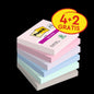 Post-it® Super Sticky Notes, Soulful Collection, 76 mm x 76 mm, Promóció, 90 lap/tömb, 4 lap + 2 ingyenes/csomag, 100% PEFC, SGSCH-PEFC-COC-110078 | Csomag (6 db)