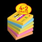 Post-it® Super Sticky Notes, Carnival Collection, 76 mm x 76 mm, Promóció, 90 lap/tömb, 4 lap + 2 ingyenes/csomag, 100% PEFC, SGSCH-PEFC-COC-110078 | Csomag (6 db)