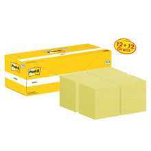 Post-it® jegyzetek, sárga, 76 mm x 76 mm, promóció, 100 lap/lap, 12 lap + 12 ingyenes/csomag, kartoncsomagolás, 100% PEFC, SGSCH-PEFC-COC-110078 | Csomag (24 db)