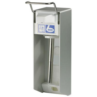 A Dr. Becher falra szerelhető adagoló alumínium házzal a Dr. Becher GmbH-tól higiénikus adagolórendszerrel és elegáns kialakítással rendelkezik, falra szerelhető ezüst karral. Fehér műanyag előlappal és címkével, valamint masszív fém fúvókával rendelkezik a szappan adagolásához.