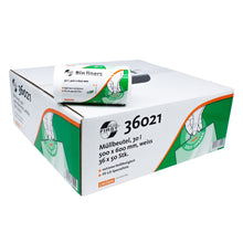 Egy doboz DEISS First Plus® szemeteszsák egy zsáktekercsel van kiállítva a tetején. A csomagolás azt jelzi, hogy minden zsák 30 literes és 500 x 600 mm méretű. A zsákok színe fehér. A doboz kiemeli a DEISS First Plus márkát egy Easy Opener dizájnnal, és viseli a 36021 termékszámot az EMIL DEISS KG (GmbH + Co.) zöld márkajelzésével.